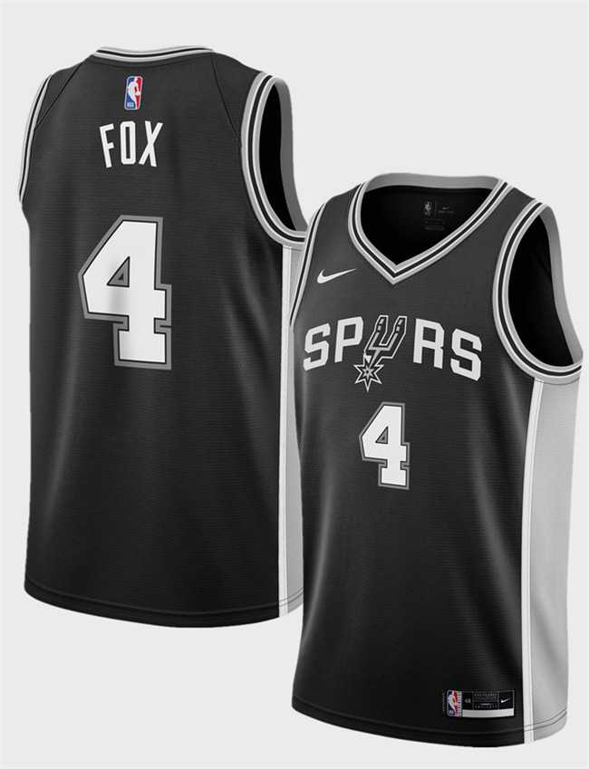 Mens San Antonio Spurs #4 DeAaron Fox Black 2024-25 Icon Edition Stitched Jersey Dzhi
